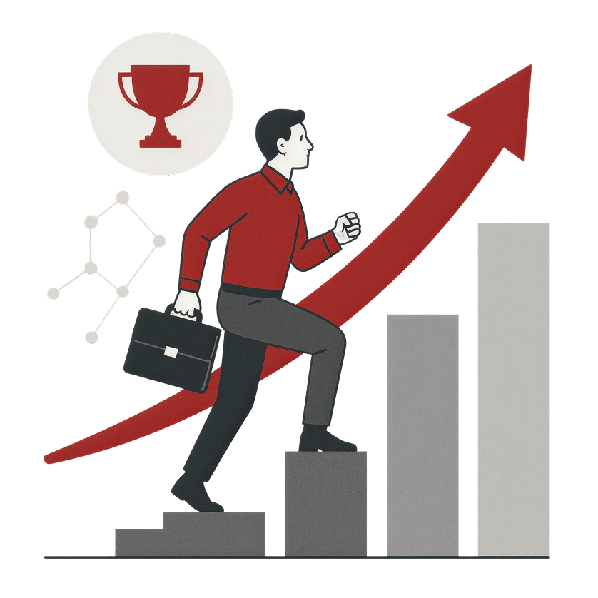 Imagem de um profissional em ascensão, simbolizando progresso na carreira com crescimento e sucesso.
